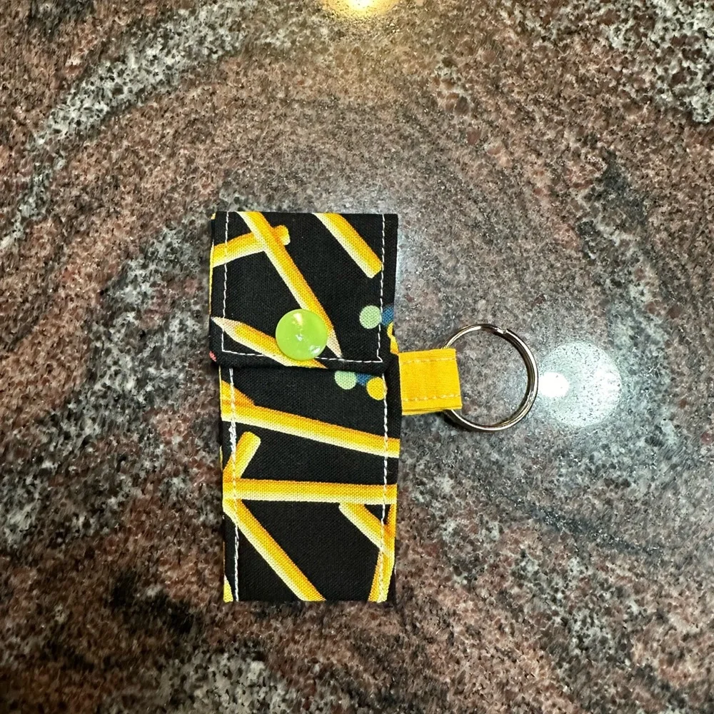 Handmade lip balm holder keychain- pencil print